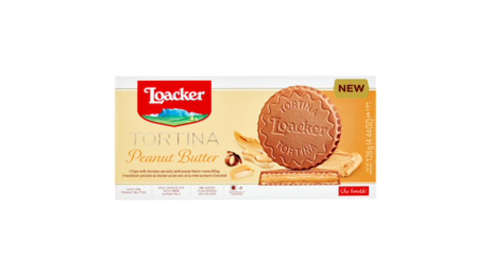Loacker Tortina Peanut Butter Wafer ricoperto di cioccolato al latte con crema alle arachidi 21gx3