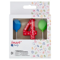 Smart Party Candelina N. 4 + Candeline Sagomate 3 pz