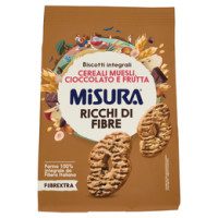 Misura Biscotti Integrali Fibrextra Muesli con Cereali, Gocce di Cioccolato e Frutta | 100% Farina Integrale | Ricchi in Fibre | Confezione da