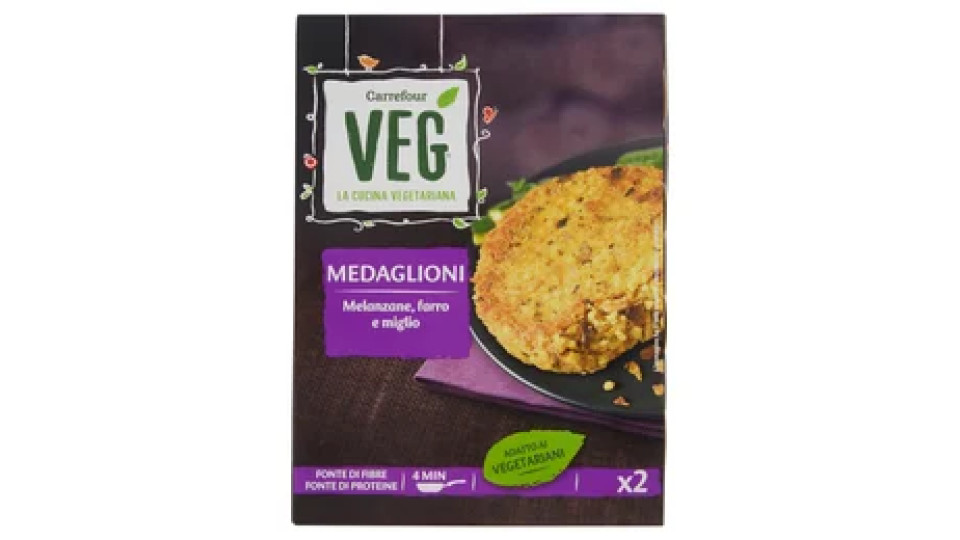 Carrefour Veg Medaglioni Melanzane, farro e miglio 2 x 90 g