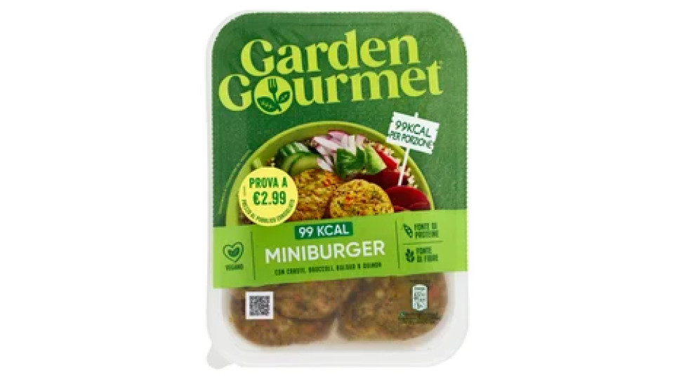 GARDEN GOURMET Mini Burger Vegano 99kcal con Carote, Broccoli, Bulgur e Quinoa 3 porzioni 198g