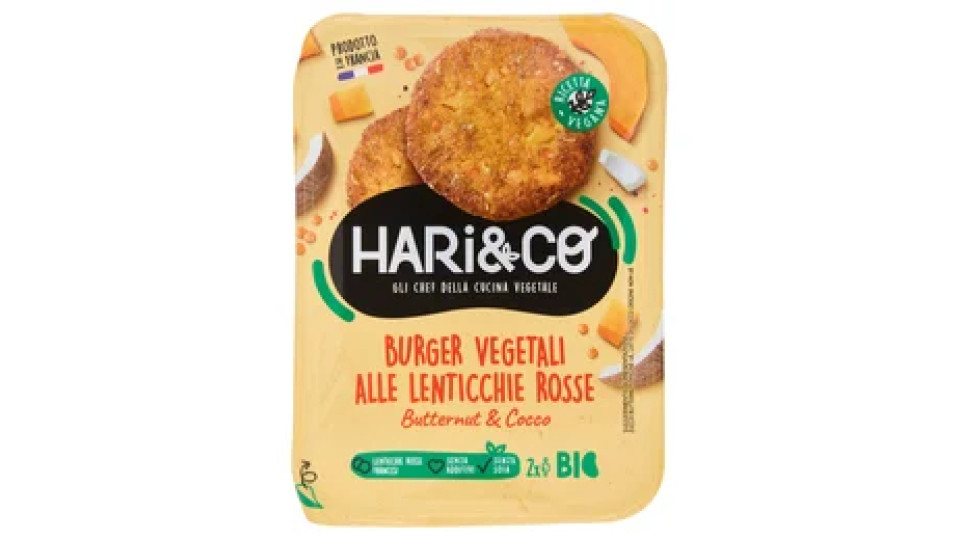 Hari&Co Burger Vegetali alle Lenticchie Rosse Butternut e Cocco Bio 170 g