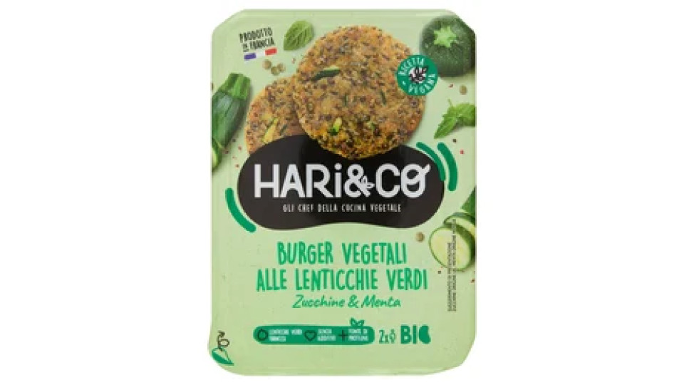 Hari&Co Burger Vegetali alle Lenticchie Verdi Zucchine & Menta Bio 170 g