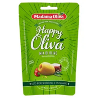 Madama Oliva Happy Oliva Mix di Olive denocciolate Gusto Peperoncino e Rosmarino 80 g