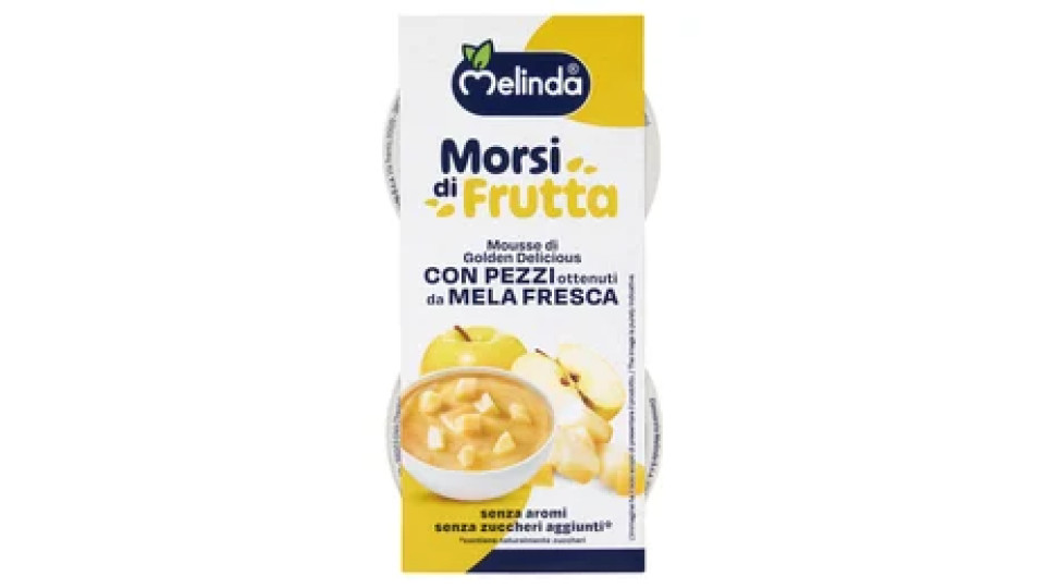 Melinda Morsi di Frutta Mousse di Golden Delicious con Pezzi ottenuti da Mela Fresca 2 x 100 g