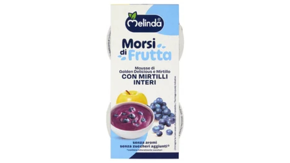 Melinda Morsi di Frutta Mousse di Golden Delicious e Mirtillo con Mirtilli Interi 2 x 100 g