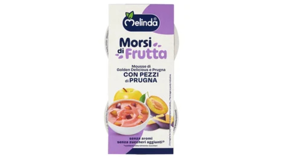 Melinda Morsi di Frutta Mousse di Golden Delicious e Prugna con pezzi di Prugna 2 x 100 g