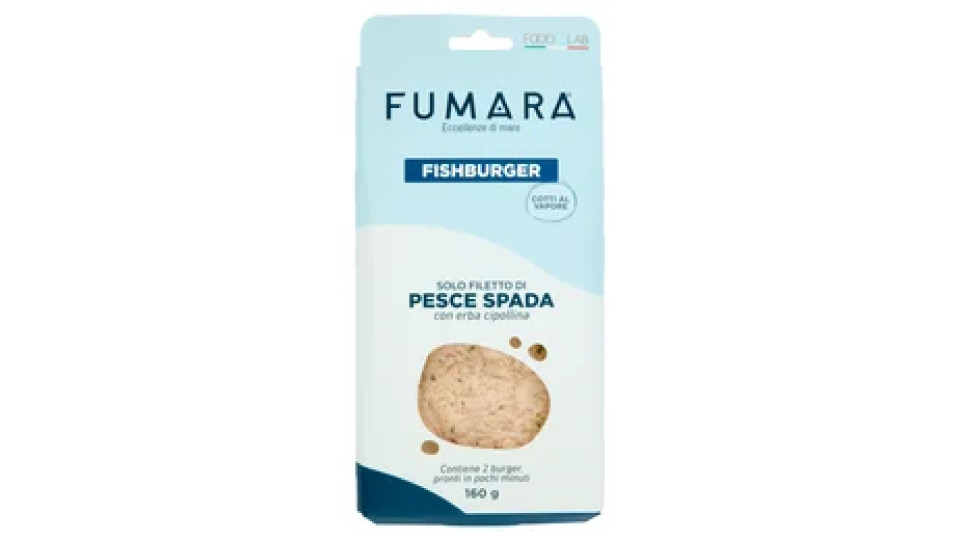 Fumara Fishburger Cotti al Vapore Solo Filetto di Pesce Spada con erba cipollina 160 g