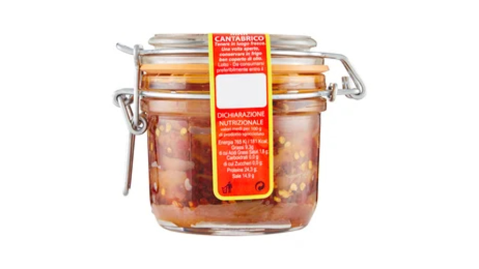Marca Vaticano Filetti di Acciughe Spagnole in olio di oliva con peperoncino 250 g