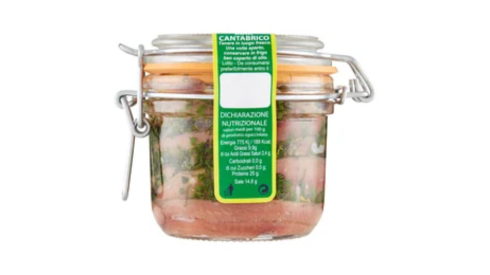 Marca Vaticano Filetti di Acciughe Spagnole in olio di oliva con prezzemolo e aglio 250 g