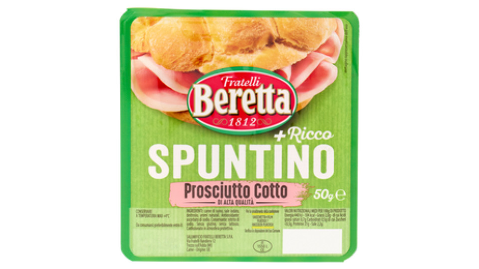 Fratelli Beretta Spuntino + Ricco Prosciutto Cotto di Alta Qualità 50 g