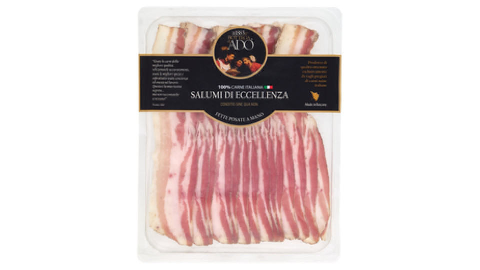 la Bottega di Adò Salumi di Eccellenza Pancetta Tesa Stagionata in Conca di Marmo Affettata 0,100 kg