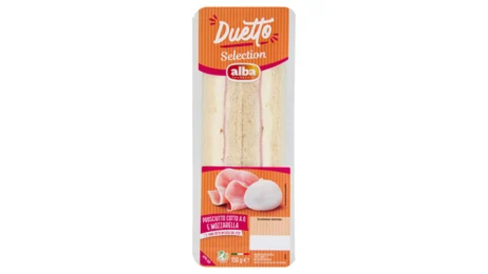 alba Tramezzini Duetto Selection Prosciutto Cotto A.Q. e Mozzarella 150 g