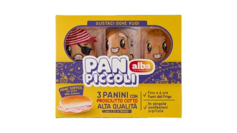 alba Tramezzini Pan Piccoli Panini con Prosciutto Cotto Alta Qualità 3 x 60 g