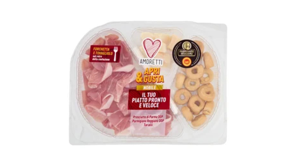 Amoretti Apri & Gusta Nobile Prosciutto di Parma DOP, Parmigiano Reggiano DOP, Taralli 150 g