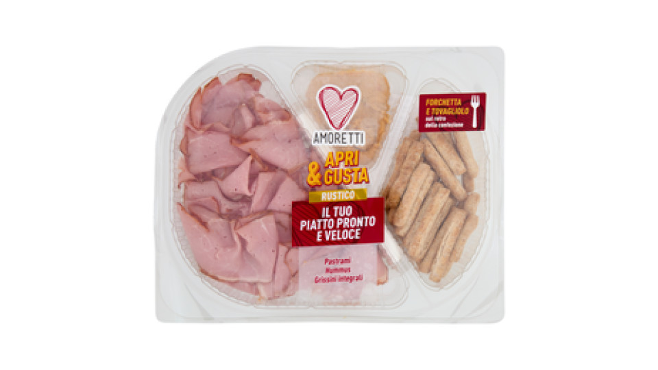 Amoretti Apri & Gusta Rustico Pastrami, Hummus, Grissini integrali 160 g