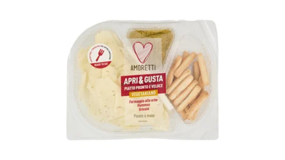 Amoretti Apri & Gusta Vegetariano Formaggio alle erbe, Hummus, Grissini 150 g