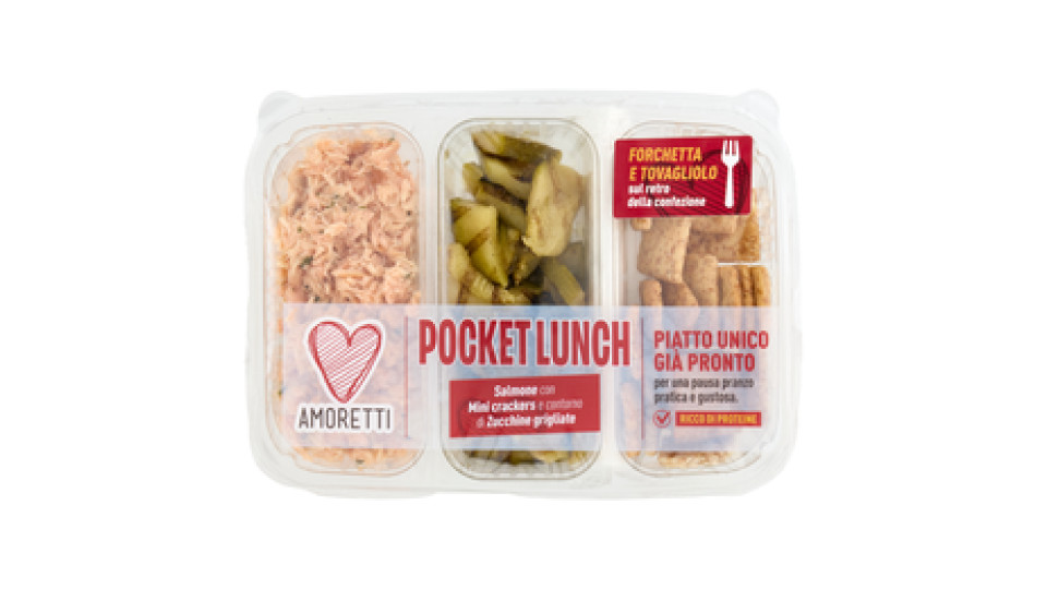 Amoretti Pocket Lunch Salmone con Mini crackers e contorno di Zucchine grigliate 160 g