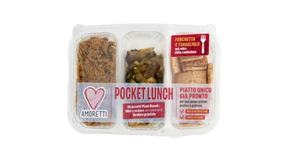 Amoretti Pocket Lunch Straccetti Plant Based e Mini crackers con contorno di Verdure grigliate 160 g