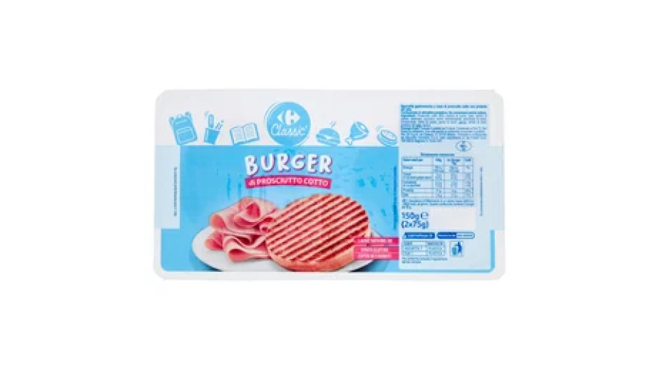 Carrefour Classic Burger di Prosciutto Cotto 2 x 75 g