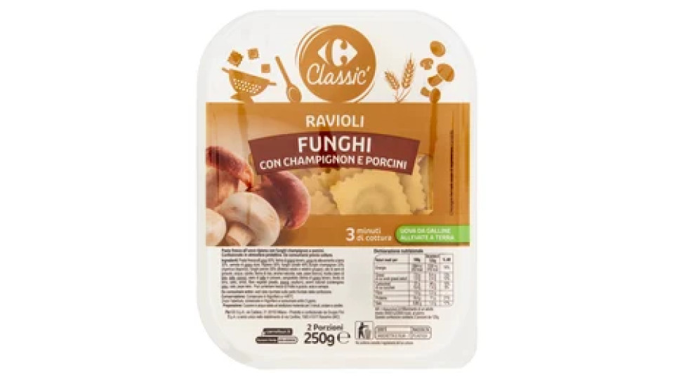 Carrefour Classic Ravioli Funghi con Champignon e Porcini 250 g
