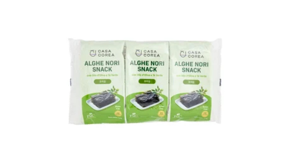 Casa Corea Alghe Nori Snack con olio d'Oliva e Tè Verde 3 x 4,5 g
