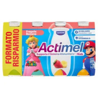 ACTIMEL SuperMario, Yogurt da Bere con Vit B6 e D per il Sistema Immunitario, fragola&banana, 8x100G
