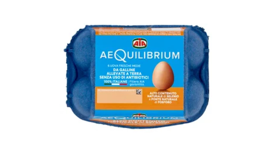 Aia aeQuilibrium 6 Uova Fresche Medie da Galline Allevate a Terra Senza Uso di Antibiotici