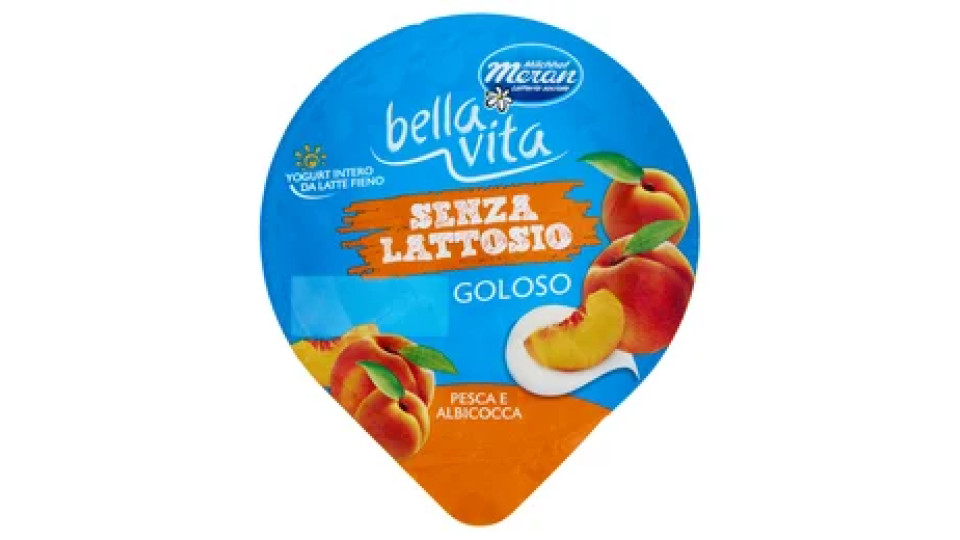 bella vita Yogurt Intero da Latte Fieno Senza Lattosio Goloso Pesca e Albicocca 150 g