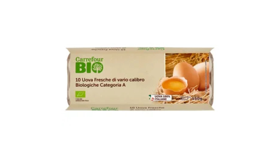Carrefour Bio 10 Uova Fresche di vario calibro Biologiche Categoria A 550 g