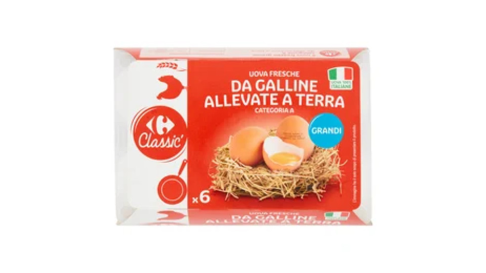 Carrefour Classic Uova Fresche da Galline Allevate a Terra Categoria A Grandi x6