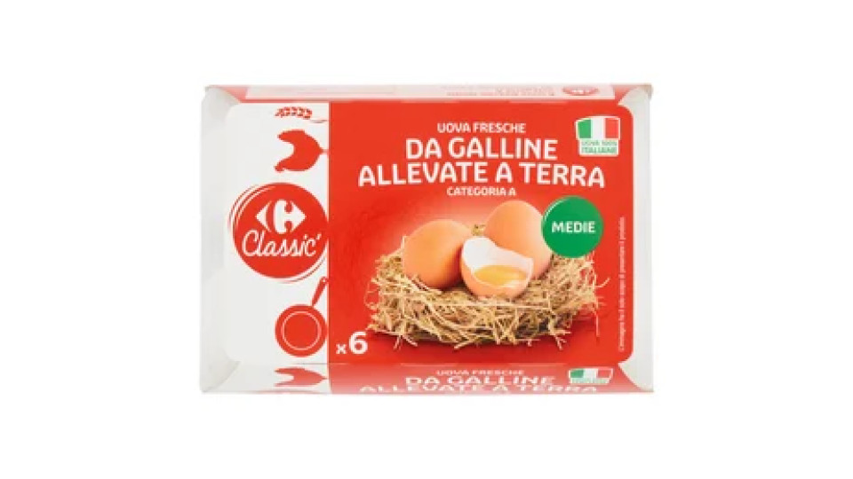 Carrefour Classic Uova Fresche da Galline Allevate a Terra Categoria A Medie x6