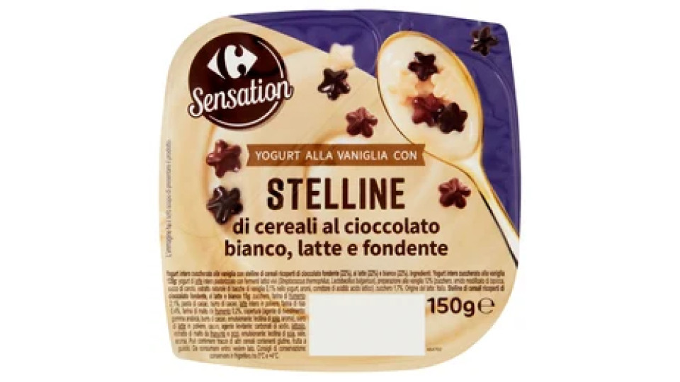 Carrefour Sensation Yogurt alla Vaniglia con Stelline di cereali al cioccolato 150 g