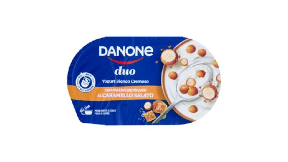 DANONE Duo, Yogurt Bianco Cremoso con Prelibate Sfere al Caramello Salato, 98g