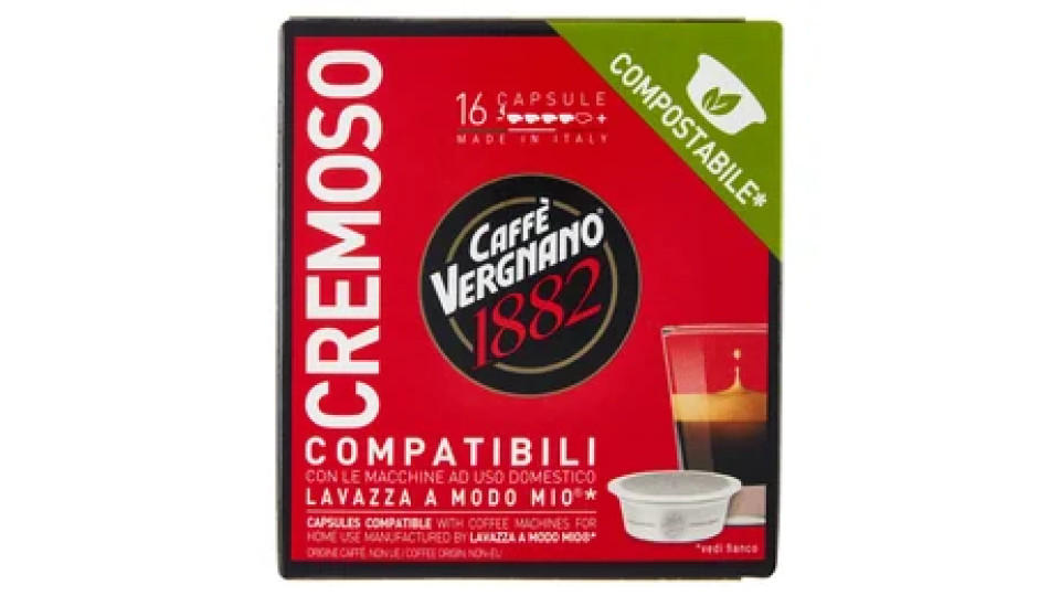 Caffè Vergnano 1882 Cremoso Compostabile** Capsule Compatibili Lavazza a Modo Mio* 16 x 7,5 g