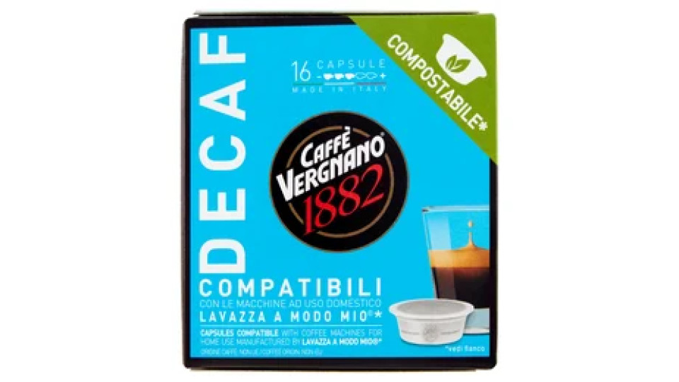 Caffè Vergnano 1882 Decaf Compostabile** Capsule Compatibili Lavazza a Modo Mio* 16 x 7,5 g