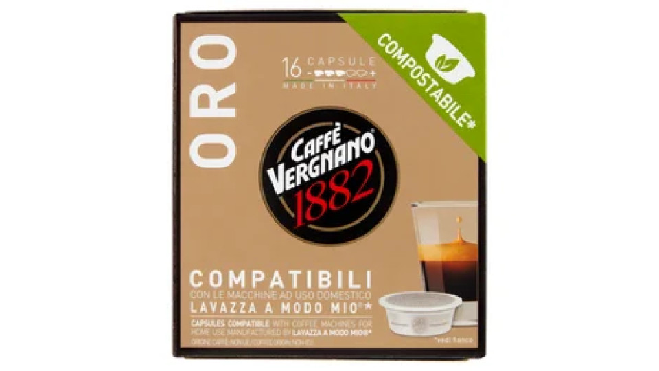Caffè Vergnano 1882 Oro Compostabile** Capsule Compatibili Lavazza a Modo Mio* 16 x 7,5 g