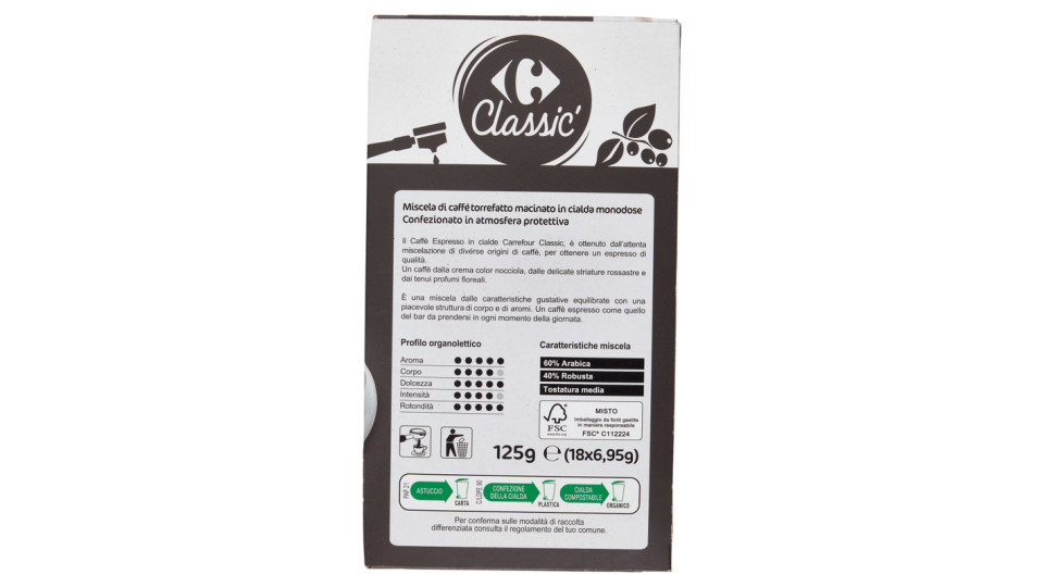 Carrefour Classic Caffè Espresso in Cialde 18 x 6,95 g