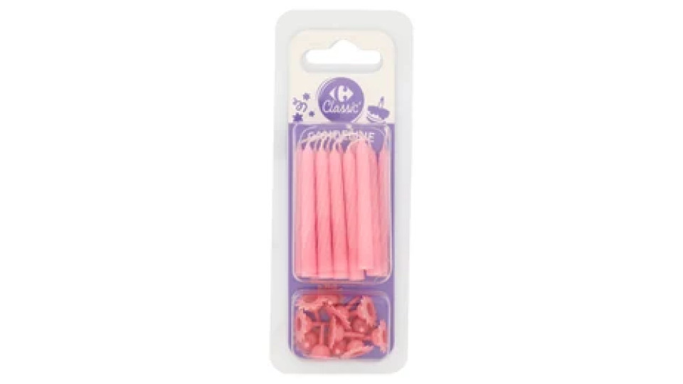 Carrefour Classic Candeline rosa con supporti 12 pz