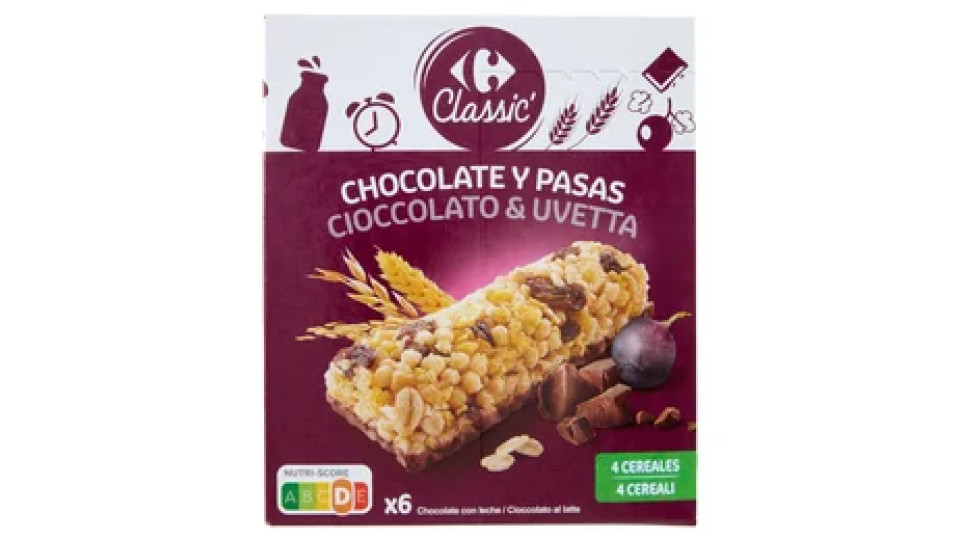 Carrefour Classic Cioccolato & Uvetta 4 Cereali 6 x 21 g
