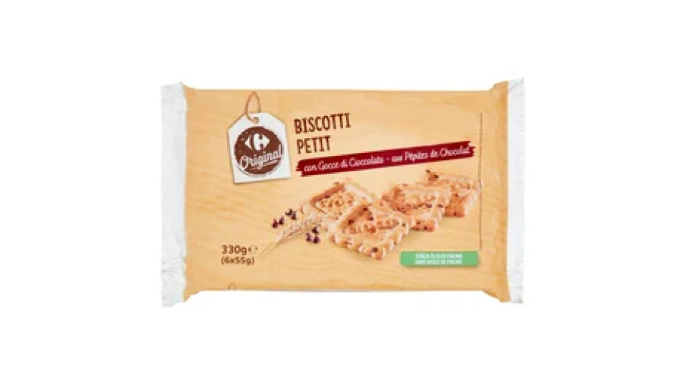 Carrefour Original Biscotti Petit con Gocce di Cioccolato 6 x 55 g