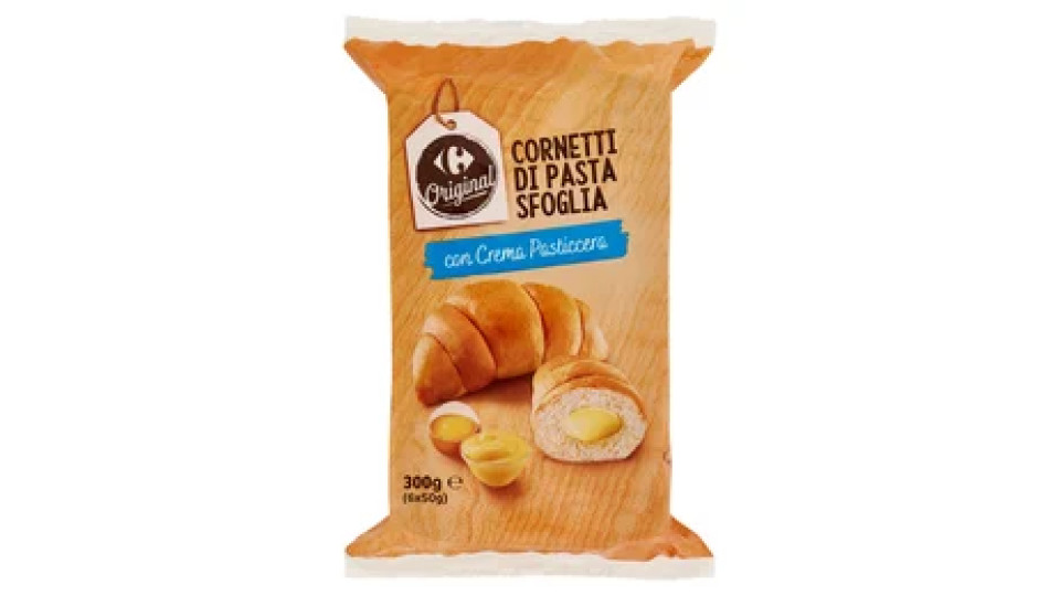 Carrefour Original Cornetti di Pasta Sfoglia con Crema Pasticcera 6 x 50 g