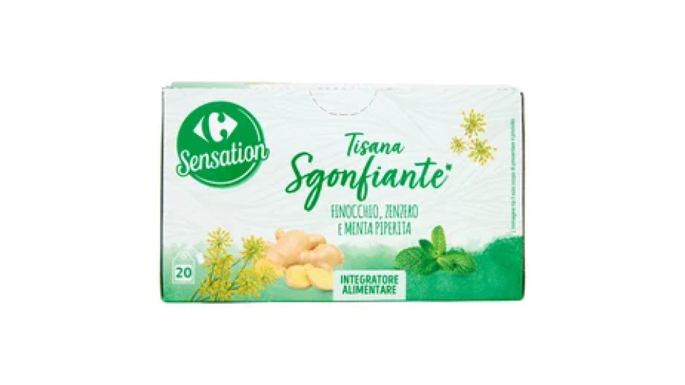Carrefour Sensation Tisana Sgonfiante* Finocchio, Zenzero e Menta Piperita 20 x 2 g