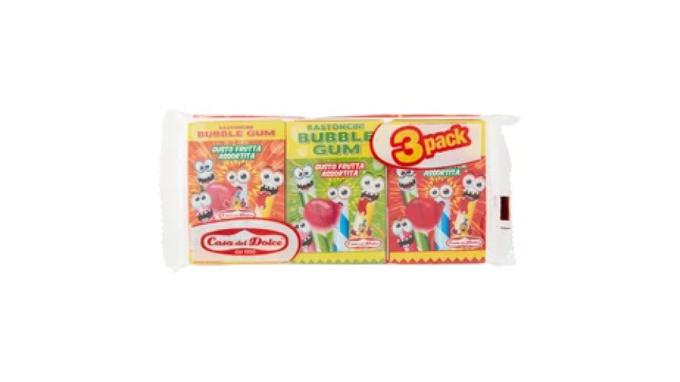 Casa del Dolce Bastoncini Bubble Gum Gusto Frutta Assortita 3 x 27,2 g