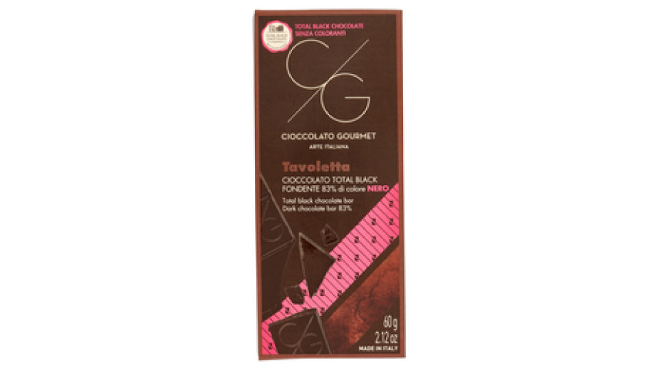 Cioccolato Gourmet Tavoletta Cioccolato Total Black Fondente 83% di colore Nero 60 g