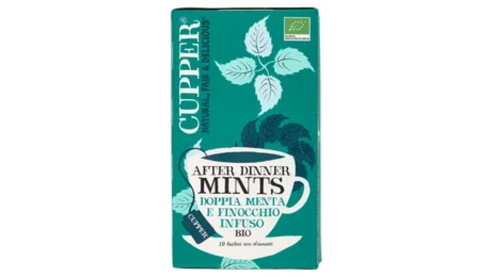 CUPPER After Dinner Mints Infuso Biologico Doppia Menta e Finocchio, Tisana Digestiva 20 Bustine 38g