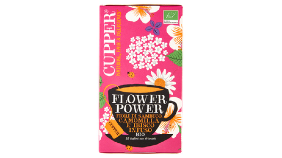 CUPPER Flower Power Infuso Bio con Fiori di Sambuco, Camomilla e Ibisco, Tisana, 20 Bustine 35 g