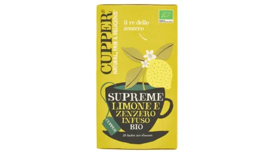 CUPPER Infuso Biologico Limone e Zenzero, Tisana Digestiva e Energizzante, 20 Bustine 50 g