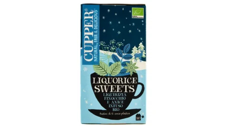 CUPPER Infuso Biologico Liquorice Sweets, Tisana Natalizia Liquirizia Finocchio Anice 20 Bustine 40g