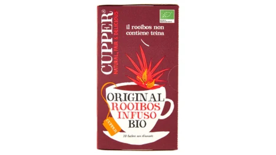 CUPPER Infuso Biologico Rooibos, Antiossidante, Senza Teina, Senza Caffeina, 20 Bustine 40 g